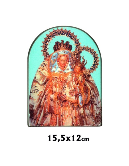 Icono Madera Estampado 15. 5X12cm Forma Cupula Con Pie Metal Personalizado