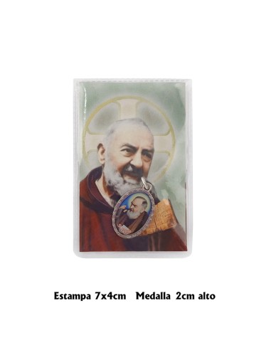 Estuche Bendicion Padre Pio  7x5 cm con Medalla Foto
