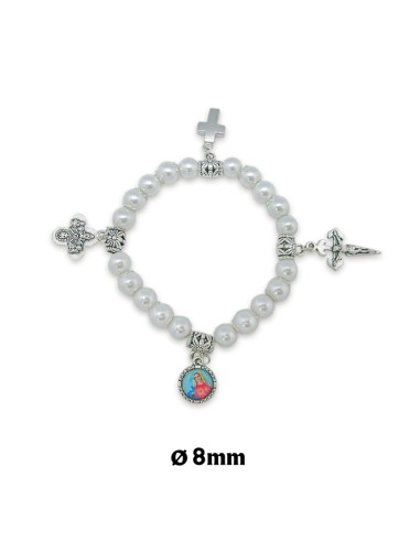 Pulsera Elastica Blanca 8mm Con Cruces Y Medalla Para Personalizar