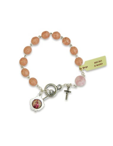 Pulsera Brazalete Cristal Cuarteado 8mm Rosa Con Cierre Joy Y Pater De 10mm