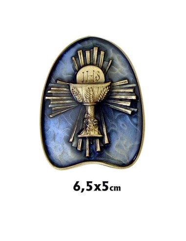 Placa Oval Primera Comunion Con Esmalte Azul 6. 5x5cm