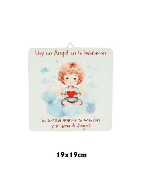 Cuadro Infantil Angelito Con Corazon 19X19cm Blanco Acabado Relieve Y Caja