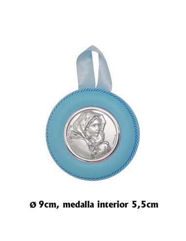 Medalla Cuna Virgen Gitana Con Nizzzzzo Tejido Azul Y Placa Plata Bilaminada
