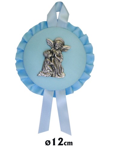 Medalla Cuna Con Placa Metal Nizzzzzo Rezando Con El Angel Piel Celeste 12cm