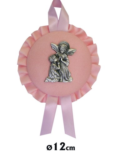 Medalla Cuna Con Placa Metal Nizzzzza Rezando Con El Angel Piel Rosa 12cm