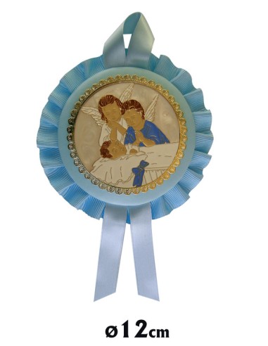 Medalla Cuna Dos Angeles Con Nizzzzzo Dormido Con Placa Esmaltada Piel Celeste 12cm
