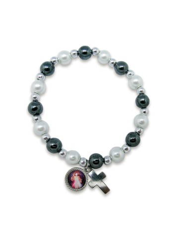 Pulsera Elastica Blanca 8mm Con Cruces Y Medalla Para Personalizar