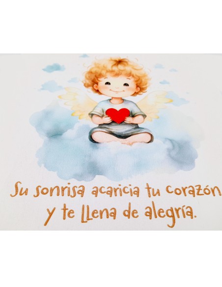 Cuadro Infantil Angelito Con Corazon 19X19cm Blanco Acabado Relieve Y Caja
