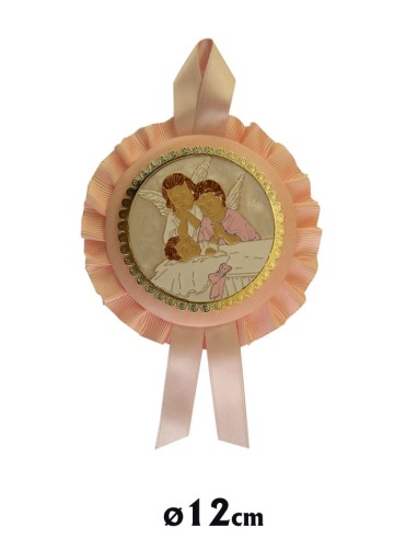 Medalla Cuna Dos Angeles Con Nizzzzza Dormida Con Placa Esmaltada Piel Rosa 12cm