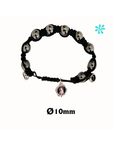 Pulsera Cuerda Con Cristal Liso Gris 10mm