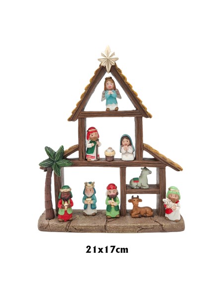 Nacimiento Infantil Pesebre 3 Alturas con 10 Figuras pegadas Colores Vivos
