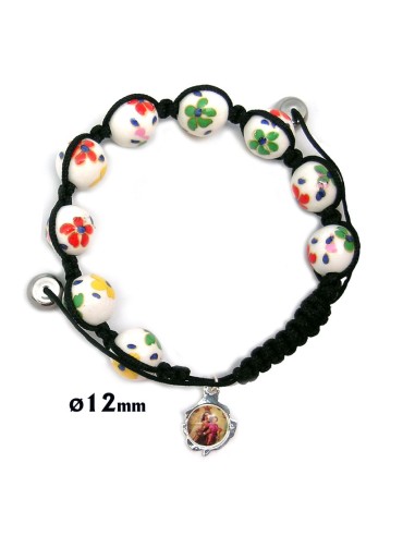 Pulsera Cuerda Con Ceramica Blanca Y Flores Colores 12mm