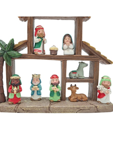 Nacimiento Infantil Pesebre 3 Alturas con 10 Figuras pegadas Colores Vivos