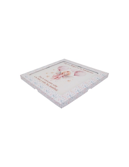 Cuadro Infantil Angelita Con Globos 19X19cm Blanco Acabado Relieve Y Caja