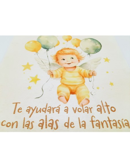 Cuadro Infantil Angelito Con Globos 19X19cm Blanco Acabado Relieve Y Caja