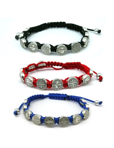 Pulsera Cuerda San Benito Con Medallas Metal 9mm Roja Y Colores Surtidos