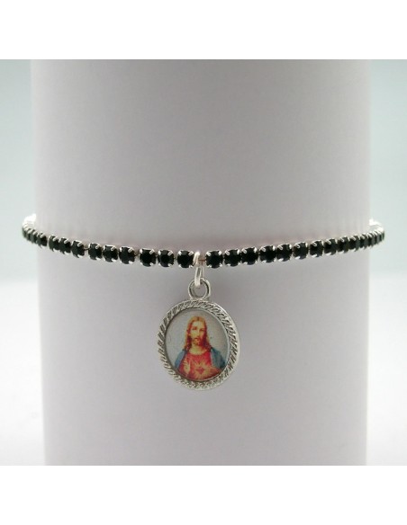 Pulsera Elastica Metalizada Brillantes Negros De Imitacion Mini