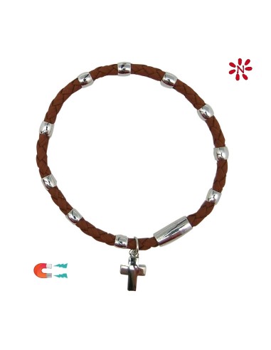 Pulsera Brazalete Elastica 8mm Cristal Azul Y Blanco Con Tau Y Bolitas Madera