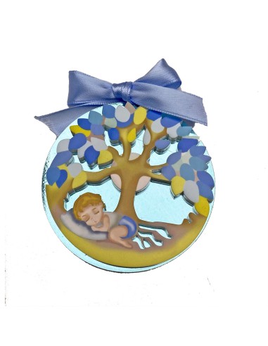 Medalla Cuna Arbol De La Vida Reflejo Azul Con Nizzzzzo 75mm