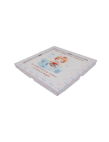 Cuadro Infantil Angelito Con Corazon 19X19cm Blanco Acabado Relieve Y Caja