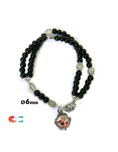 Pulsera Espiral Ematite Cilindro Y Madera 6x4mm Con Cruz Ematite