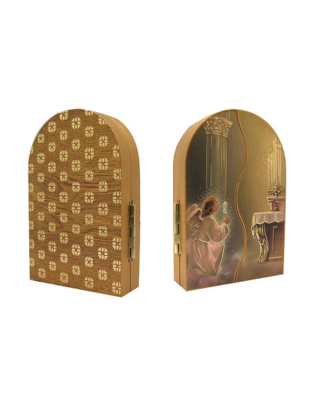 Icono Triptico Madera Angel Guarda 9X6cm Adornos Oro Brillo Y Puertas Con Altar