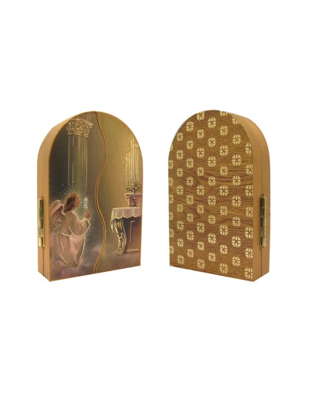 Icono Triptico Madera Angel Guarda 9X6cm Adornos Oro Brillo Y Puertas Con Altar