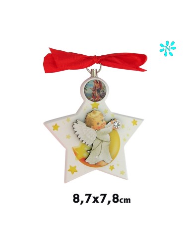 Estrella Colgante Para Cuna Blanca Con Angel Infantil 8. 7x7. 8cm