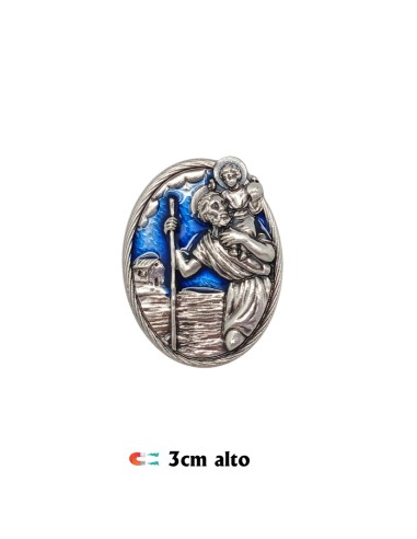 Placa Coche Oval San Cristobal relieve con esmalte azul 33x25mm