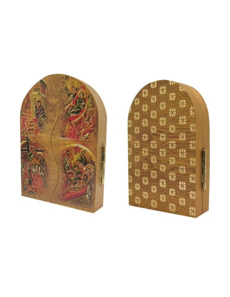 Icono Triptico Madera Angel Con Lampara 9X6cm Adornos Oro Brillo Y Puertas Con Altar