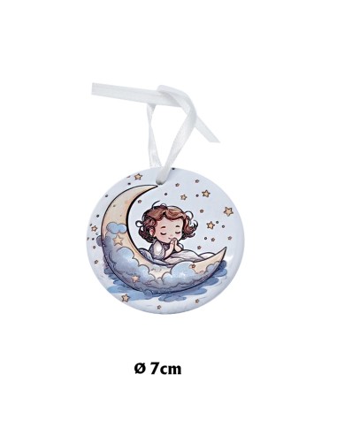 Medalla Cuna Redonda Resina 7cm Nizzzzzo Rezando con Luna de Dia Con Cajita
