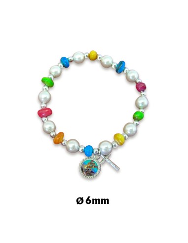 Pulsera Cristal Elastica Perlas Cristal 8mm Y Discos Multicolor
