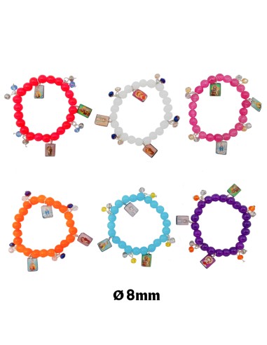 Pulsera Infantil Elastica Plastico Colores Surtidos Con Escapularios