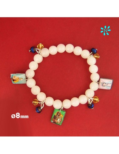 Pulsera Cristal Elastica Doble Rosa 6mm Elastica Bolita Niquel Y Centro Con Foto
