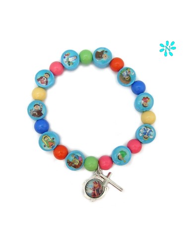 Pulsera Infantil Multicolor Elastica Bolas Madera Redondas Y Planas Con Fotos