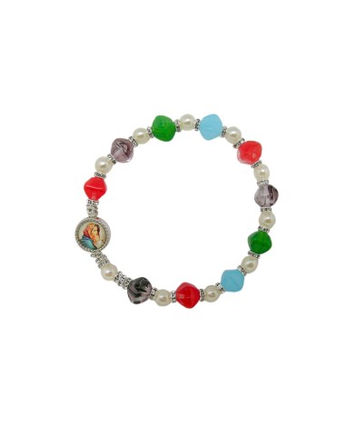 Pulsera Elastica Rombos De Colores Con Bola 6 MM Imitacion Perla