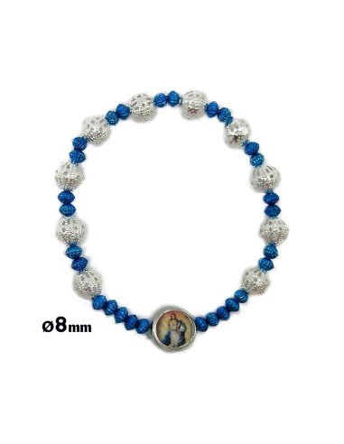 Pulsera Elastica Cuentas Azules Con Bola 8mm Filigrana Plateada