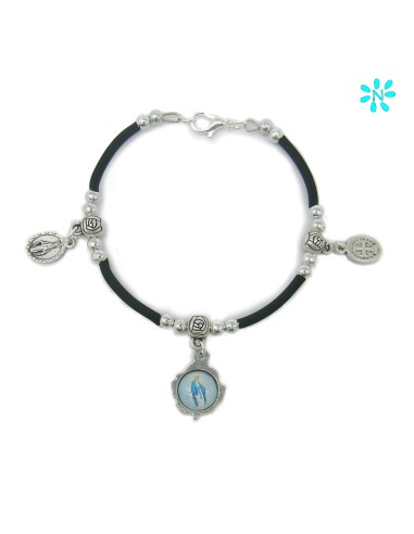 Pulsera Rigida Negra Con 3 Colgantes De Santos Personalizable