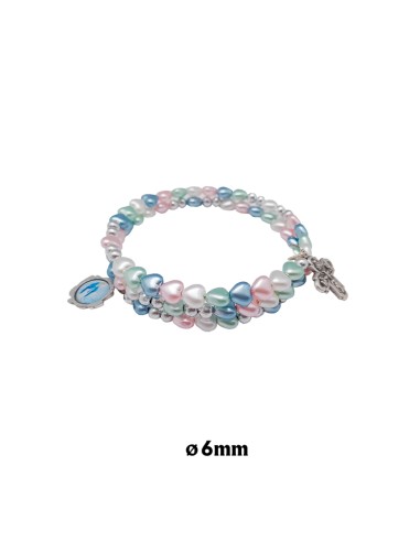 Brazalete Rigido Corazones Cuentas En Tonos Pastel Con Cruz Personalizable