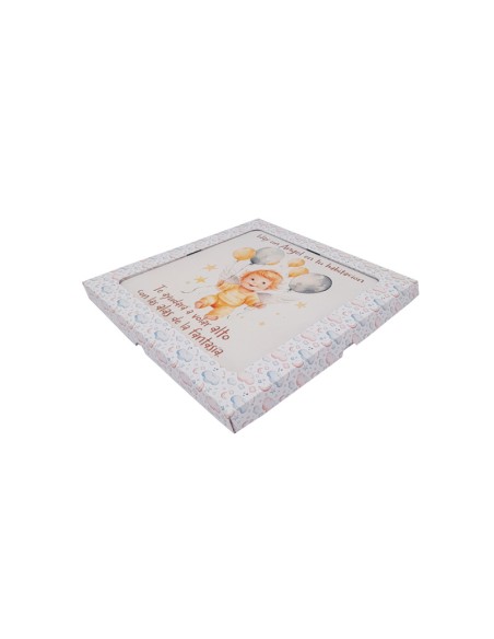 Cuadro Infantil Angelito Con Globos 19X19cm Blanco Acabado Relieve Y Caja