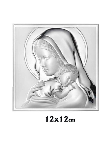 Icono Plata Cuadrado 12x12cm Virgen Con Niño Dormido