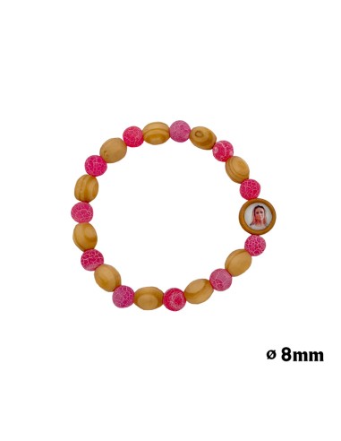 Pulsera Elastica 8mm Piedra Rosa Y Madera Personalizable