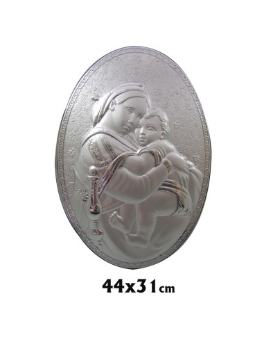 Icono Plata Oval 44x31cm Virgen Con Turbante Parte Trasera Madera