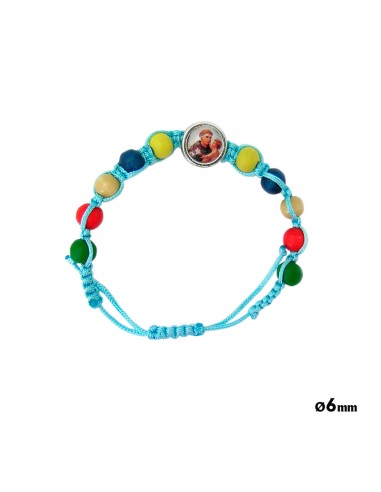 Pulsera Elastica Plateada Cuentas Corazones Con Virgen En Azul Personalizable
