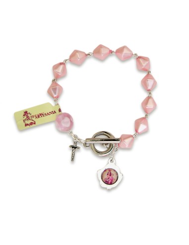 Pulsera Brazalete Imitacion Perla Rombo Rosa Pater Con Flor Y Cierre Joy