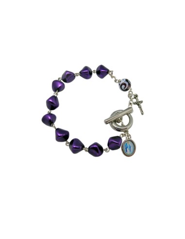 Pulsera Brazalete Imitacion Perla Rombo Violeta Pater Con Flor Y Cierre Joy