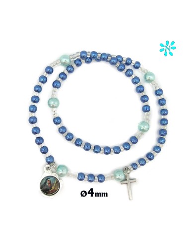 Pulsera Rosario Elastica Plastico Liso Azul 4mm Con Paters 6mm