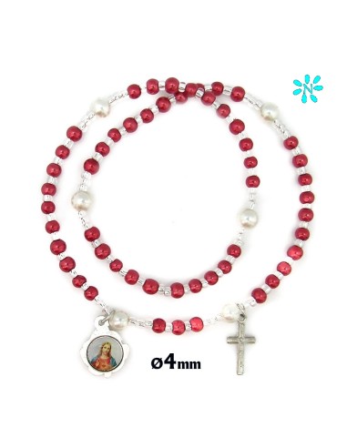 Pulsera Rosario Elastico Plastico Liso Rojo 4mm Con Paters 6mm