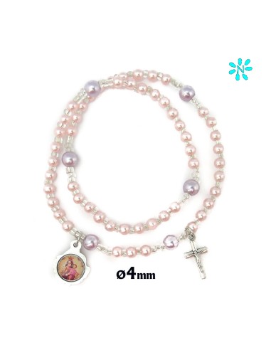 Pulsera Elastica 8mm Piedra Rosa Y Madera Personalizable