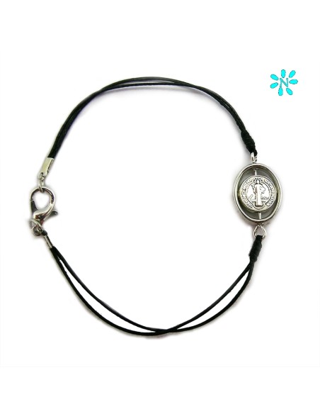 Pulsera San Benito Cordon Fino Negro Centro Giratorio